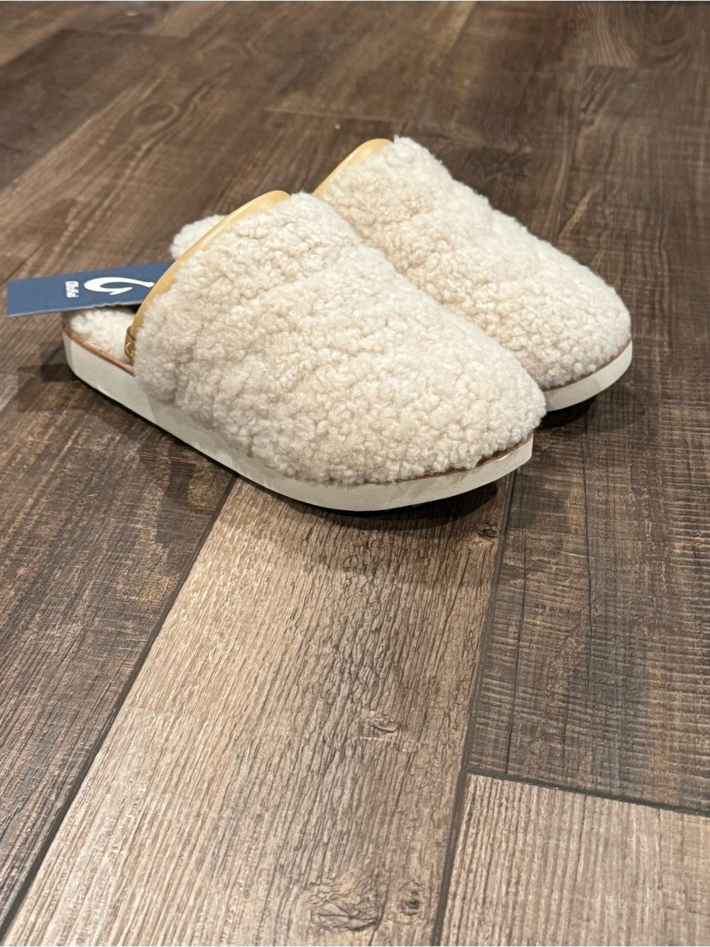 Womens Olukai Pupu Mua Fuzzy Sheepskin Shearling Mule Slippers Tapa Sz 8 NWOB